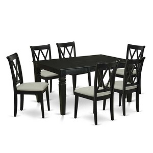 HomeStock 7-Piece Rectangle Black Finish Solid Wood Top Dining Table with 6-Chairs with Butterfly Leaf Cross Back - 1 of 4