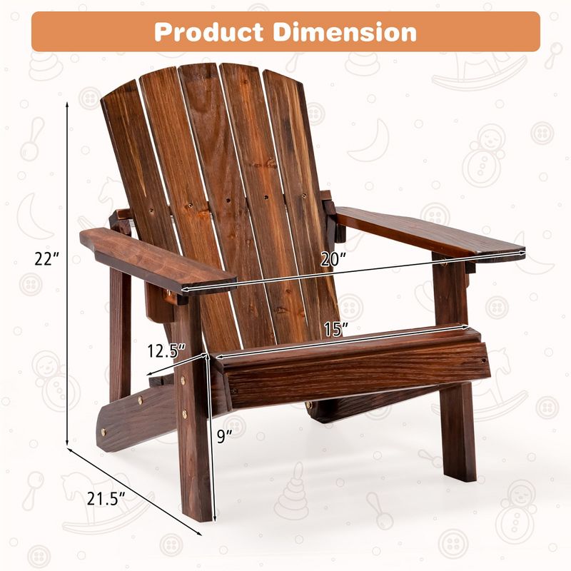 Costway 110 LBS Capacity  Kid's Adirondack Chair Patio Wood High Backrest Arm Rest, 3 of 10