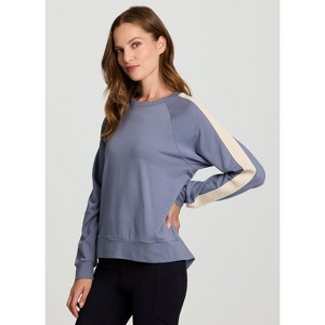 RBX Active Women's Ultra Lightweight Soft Cotton Blend French Terry Crewneck Sweatshirt with Crochet Trim - 1 of 4