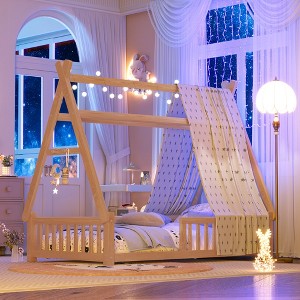 Wood House Bed with Fence - 1 of 4