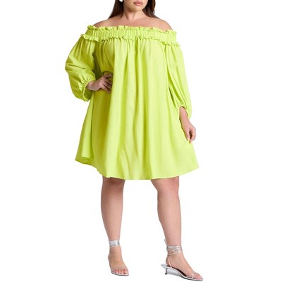 ELOQUII Women's Plus Size Ruffle Neckline Mini Dress - 18/20, Wild Lime