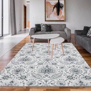 Washable Rug Vintage Floral Distressed Rug with Non Slip Backing Low Pile Foldable Floor Cover - 1 of 4