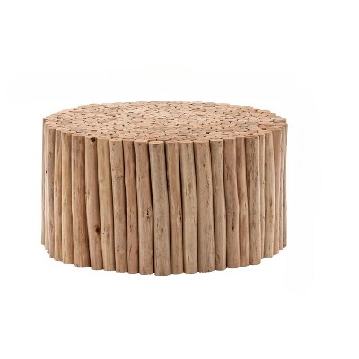 NicBex Natural Cylinder Wooden Coffee Table Decor,Small Center Table for Living Room,Living Room Furniture