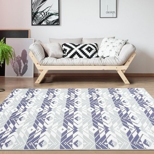 5x8 FT Outdoor Area Rug,Washable Vintage Geometric Low Pile Ultra-Thin Non-Slip Foldable Rug for Dining Room, Patio, Backyard, Deck, Black - 1 of 4