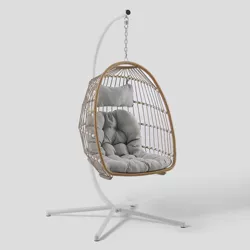 Toluca Hanging Outdoor Boho Egg Chair with Cushion - Saracina Home