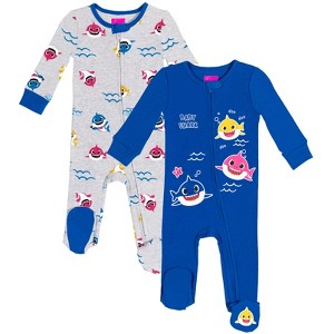 Pinkfong Baby Shark 2 Pack Zip Up Sleep N' Play Coveralls Pink / Gray - 1 of 4