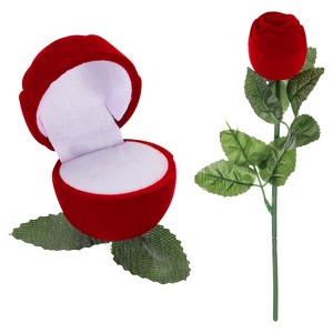 Unique Bargains Rose Shape Romantic Velvet Ring Box Jewelry Storage - 1 of 4