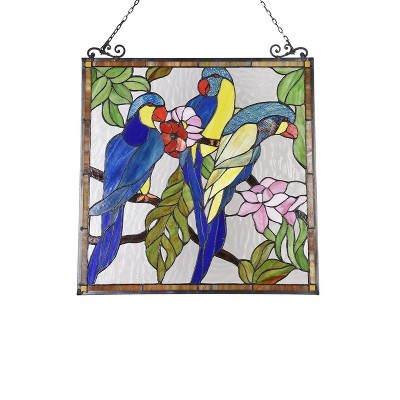 Ava Multi-Colored Tiffany-Glass Parrot Window Panel 24" Tall