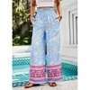Women's Color Block Smocked Waist Wide Leg Pants - Stylish Flowy High Waisted Lounge Pants with Print - 4 of 4