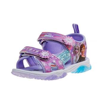 Disney Frozen Anna Elsa Light up Summer Sandals - Beach Pool Water Open Toe slides Adjustable - Lilac Blue Purple (size 6-12 Toddler / Little Kid)