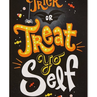 6ct "Funny Treat Yo Self" Glitter Halloween Greeting Card