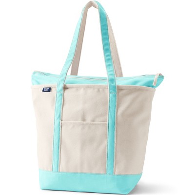 Lands' End Zip Top Long Handle Canvas Tote Bag