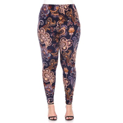 Women's Plus Size Printed Leggings - One Size Fits Most Plus - White Mark