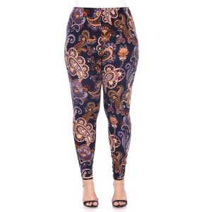 Women's Plus Size Printed Leggings - One Size Fits Most Plus - White Mark - 1 of 3