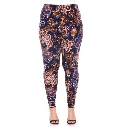 Women's Plus Size Printed Leggings Purple/gold Paisley One Size Fits ...