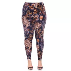 Women's Plus Size Printed Leggings Purple/Gold Paisley One Size Fits Most Plus - White Mark