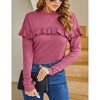 Womens Turtleneck Shoulder Knited Long Ruffle Sleeve Slim Fit Blouses Casual Sweatshirts - 2 of 4