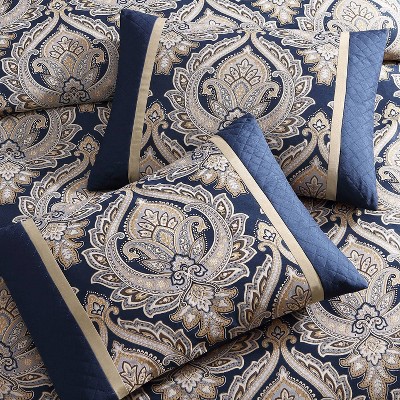 Barret Navy and Gold Damask King Comforter Set