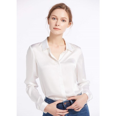 Lilysilk Women's Basic Concealed Placket Silk Shirt - White,xlarge : Target
