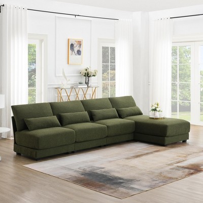 120"W Oversized L-Shaped Sectional Sofa with Reversible Chaise, 5-Seat Armless Deep Seat Couch with Lumbar Pillows - ModernLuxe