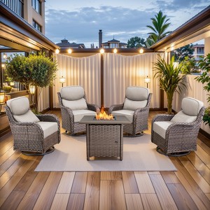 Buenhomino 5/7pcs Outdoor Patio Outdoor Conversation Fire Pit Set with Swivel Rocker Armchairs for Garden, Poolside, Backyard - 1 of 4
