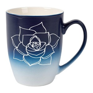 Elanze Designs Botanical Succulent Nature Coffee Cup Mug 12 Ounce Ceramic With Ombre Gradient Elegant Minimalist Echeveria Plant Silhouette Navy Blue - 1 of 4