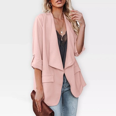 Womens Casual Blazer Jackets Roll Up Long Sleeve Open Front Jacket Loose Fit Longline Blazer Work Office Business Blazers