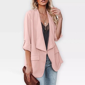 Womens Casual Blazer Jackets Roll Up Long Sleeve Open Front Jacket Loose Fit Longline Blazer Work Office Business Blazers - 1 of 4