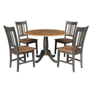 5pc 42" Round Dual Drop Leaf Dining Table with 4 Splat Back Chairs Hickory/Washed Coal - International Concepts - 1 of 4