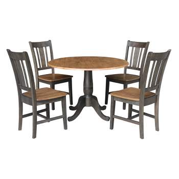 5pc 42" Round Dual Drop Leaf Dining Table with 4 Splat Back Chairs Hickory/Washed Coal - International Concepts