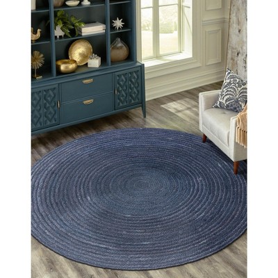 Handmade Navy Blue Braided Jute 3'3" Round Rug