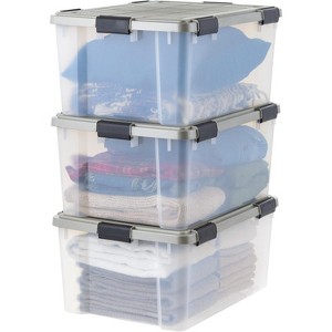IRIS USA 60 Qt Storage Bins with Gasket Seal Lid, Clear/Chrome, 3Pk - 1 of 4