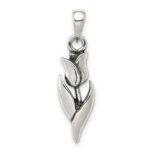 Black Bow Jewelry Sterling Silver 2D Antiqued Tulip Pendant - 1 of 4