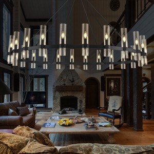 CityFurn 20/24-Light Black Wagon Wheel Chandelier Glass Pendant Light for Dining Room - 1 of 4