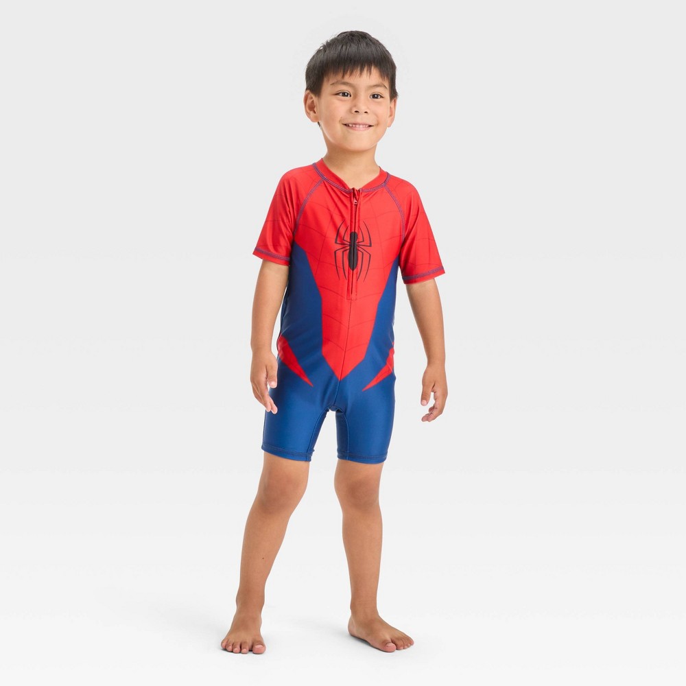 Photos - Swimwear MARVEL Toddler Boys'  Spider-Man One Piece Rash Guard - Red 2T 