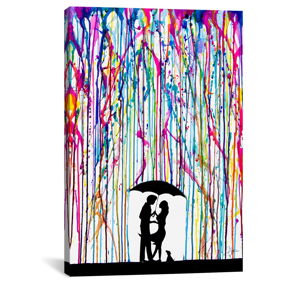 Photos - Other Decoration 26" x 18" x 0.75" Two Step by Marc Allante Unframed Wall Canvas - iCanvas: Abstract Couple & Dog Art, Modern Home Decor