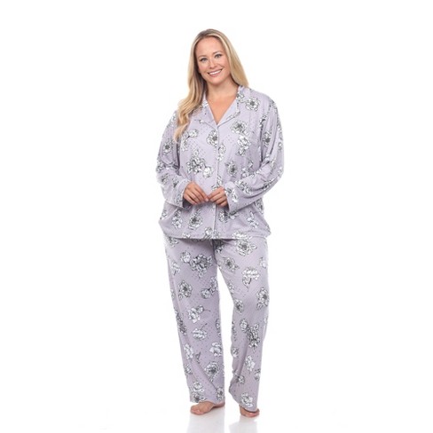 Women's Plus Size Short Sleeve Top and Pants Pajama Set White/Blue 1X -  White Mark