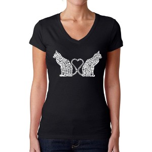 LA Pop Art Cat Tail Hearts - Women's Word Art V-Neck T-Shirt - 1 of 4