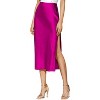 Women's Satin Midi Skirt - High Waist Slit Design with Comfortable Elastic Waistband Rosered - 2 of 4