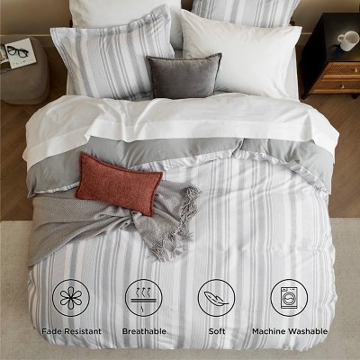 Bedsure 3 Pieces Reversible Striped Duvet Cover Set with Zipper Closure King Size Formal Grey Bedding Set with 8 Corner Ties — фото 3