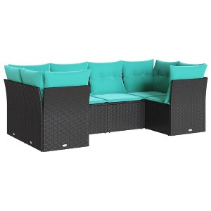 vidaXL 6 Piece Patio Sofa Set with Cushions Black and Blue Poly Rattan - 1 of 4
