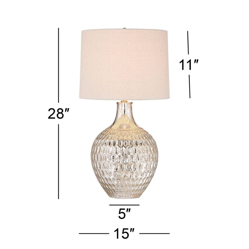 360 Lighting Waylon Modern Table Lamp 28" Tall Mercury Glass with Table Top Dimmer Off White Drum Shade for Bedroom Living Room Bedside Nightstand, 4 of 8