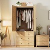 Armoire Wardrobe Closet Wooden Wardrobe Cabinet with 3 Drawers Hanging Rod 2 Doors Clothing Storage Cabinet Large Capacity Storage - 3 of 4