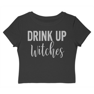 Rerun Island Women Drink Up Witches Text White Short Sleeve Graphic Cotton Baby Tee - 1 of 4