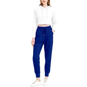 Anna-Kaci Women's Tracksuit Set Cropped Hoodie Sweatshirt and Drawstring Sweatpants Tapered Joggers Set 2 Piece- Medium ,White - 1 of 4