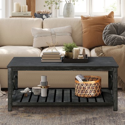 NicBex Modern Rectangle Coffee Table with Storage Shelf,Farmhouse Center Table for Living Room,Living Room Furniture