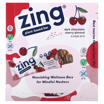 Zing Bars Plant-Based Bar, Dark Chocolate Cherry Almond In Almond Butter, 12 Bars, 1.76 oz (50 g) Each