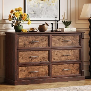 Farmhouse 6 Drawer Dresser for Bedroom, Rustic Wood Chest of Drawers with Metal Handles, Large Double Dresser Organizer - 1 of 4