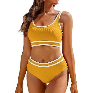 AI'MAGE Swimsuit Set for Women 2 Piece Ribbed High Waisted Bikini Set Sporty Color Block Bathing Suits XS-2XL - 1 of 3