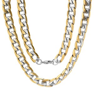 Steeltime 24" stainless steel and 18k gold plated stainless steel linear cut curb link necklace - 1 of 4